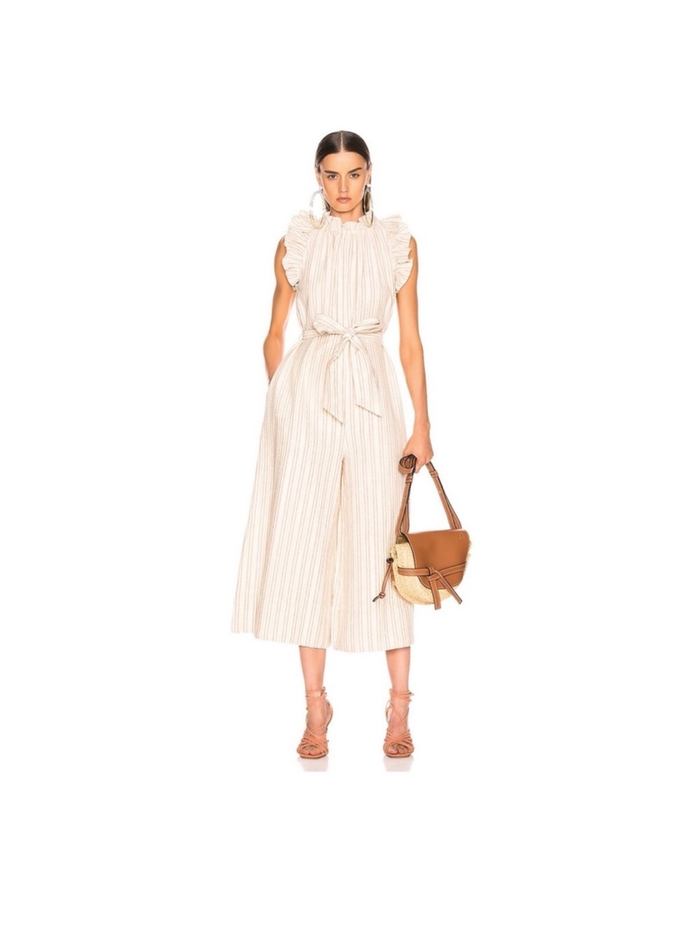 Ulla Johnson Simka Jumpsuit Striped Beige Metallic Ruffle Sleeveless Size 4